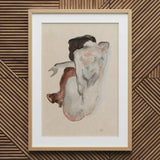 Crouching Nude in Shoes and Black Stockings - Egon Schiele Art Print / Canvas Framed Watercolor Painting Figure Abstract Poses Soft,