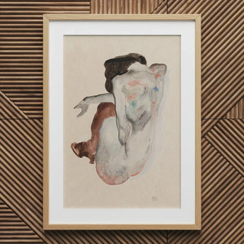 Crouching Nude in Shoes and Black Stockings - Egon Schiele Art Print / Canvas Framed Watercolor Painting Figure Abstract Poses Soft,