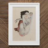 Crouching Nude in Shoes and Black Stockings - Egon Schiele Art Print / Canvas Framed Watercolor Painting Figure Abstract Poses Soft,