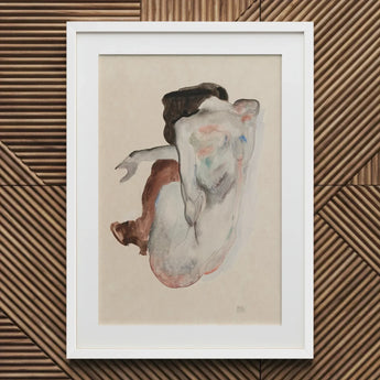 Crouching Nude in Shoes and Black Stockings - Egon Schiele Art Print / Canvas Framed Watercolor Painting Figure Abstract Poses Soft,