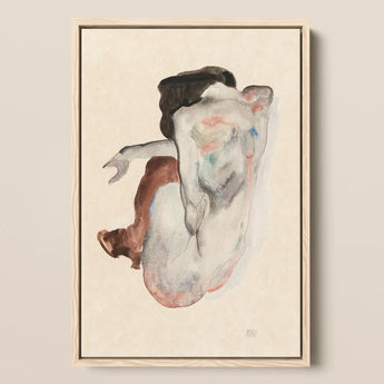 Crouching Nude in Shoes and Black Stockings - Egon Schiele Art Print / Canvas, Crouching Nude, Black Stockings, Shoulders Sealed Shut,