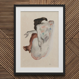Crouching Nude in Shoes and Black Stockings - Egon Schiele Art Print / Canvas, Crouching Nude, Black Stockings, Shoulders Sealed Shut,