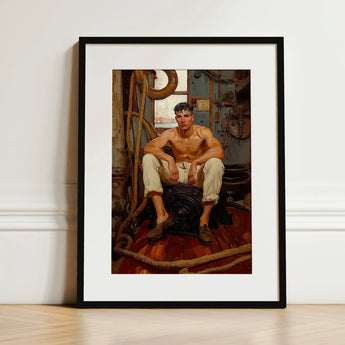 Cruising - Gay Navy Sea Queen Art Print / Canvas Black-framed Muscular Man White Trousers Brown, Prints