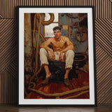 Cruising - Gay Navy Sea Queen Art Print / Canvas Framed Painting Muscular Man White Trousers Brown Boots, Prints