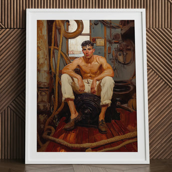 Cruising - Gay Navy Sea Queen Art Print / Canvas Framed Painting Muscular Man White Trousers Brown Boots, Prints