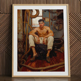 Cruising - Gay Navy Sea Queen Art Print / Canvas Framed Painting Muscular Man White Trousers Brown Boots, Prints