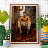 Cruising - Gay Navy Sea Queen Art Print / Canvas Framed Painting Shirtless Man Cluttered Interior Space, Prints