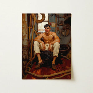 Cruising - Gay Navy Sea Queen Art Print / Canvas Nautical-themed Muscular Man White Trousers Brown, Prints