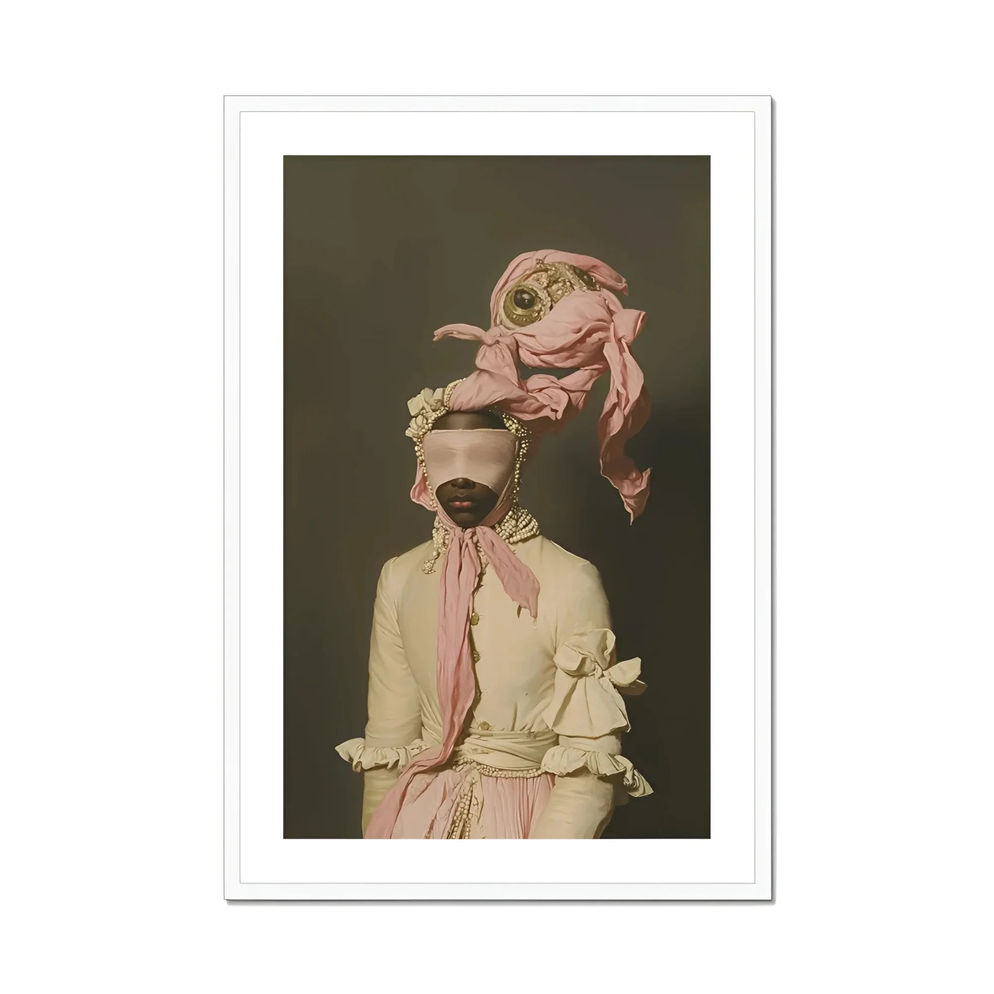 Crystal Clear - Modern Rococo Era Fashion Art Print, Framed Portrait Person Elaborate Pink Attire