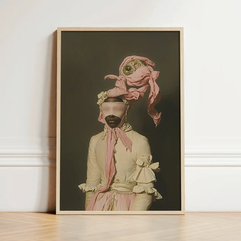 Framed Portrait Figure Ornate Pale Pink Cream Ensemble Rococo Era Fashion, Modern, Dream Distorted,