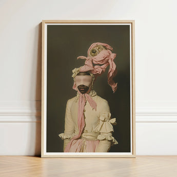 Framed Art Print Figure Ornate Vintage-inspired Outfit Pink Rococo Era Fashion, Modern, Dream Distorted,