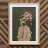 Crystal Clear - Modern Rococo Era Fashion Art Print / Canvas Pink Floral Scarf Ruffled Edges Bow Tie Beige, Dream Distorted, this Figure