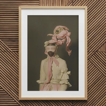 Crystal Clear - Modern Rococo Era Fashion Art Print / Canvas Pink Floral Scarf Ruffled Edges Bow Tie Beige, Dream Distorted, this Figure