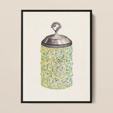 Cut Glass Jelly Jar - Dorothy Posten Decorative Art Print / Canvas Vintage-style Green Cut-glass Jar Silver-toned Lid Ornate Handle Dorothy