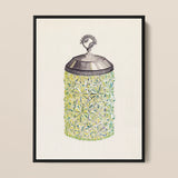 Cut Glass Jelly Jar - Dorothy Posten Decorative Art Print / Canvas Vintage-style Green Cut-glass Silver-toned Lid Ornate Handle Posten’s,