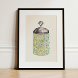 Cut Glass Jelly Jar - Dorothy Posten Decorative Art Print / Canvas Watercolor Illustration Vintage-style Green Glass Jar Intricate