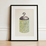 Cut Glass Jelly Jar - Dorothy Posten Decorative Art Print / Canvas Watercolor Illustration Vintage-style Green Intricate Starburst