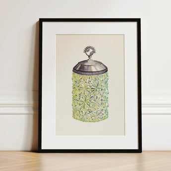 Cut Glass Jelly Jar - Dorothy Posten Decorative Art Print / Canvas Watercolor Illustration Vintage-style Green Intricate Starburst