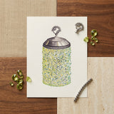 Cut Glass Jelly Jar - Dorothy Posten Decorative Art Print / Canvas Watercolor Illustration Vintage-style Glass Jar Silver Lid Ornate