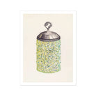 Cut Glass Jelly Jar - Dorothy Posten Decorative Art Print, Decorative Glass Jar Silver Lid Green Floral Pattern