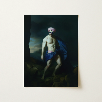 Cyrus – Gay Persian Sailor Art Print / Canvas Framed Painting Muscular Man Pink Turban Sunglasses Draped