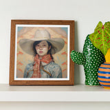 Dai Lu - Gaysian Lesbian Cowgirl Art Print / Canvas Framed Portrait Photograph Wide-brimmed Hat Patterned Scarf, Elegant Outlaw Reminding,