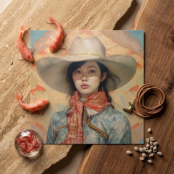 Dai Lu - Gaysian Lesbian Cowgirl Art Print / Canvas Square Canvas Painting Woman Wide-brimmed White Hat Orange Gaysian Lesbian Cowgirl,