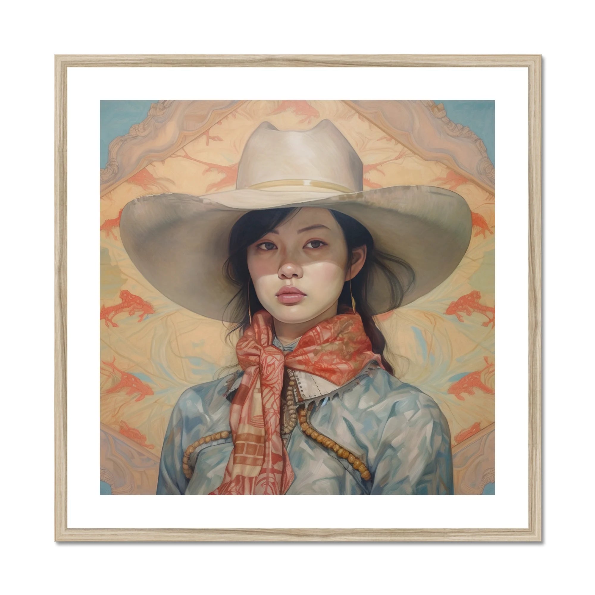 Dai Lu - Gaysian Lesbian Cowgirl Art Print, Framed Portrait Woman Cowboy Hat