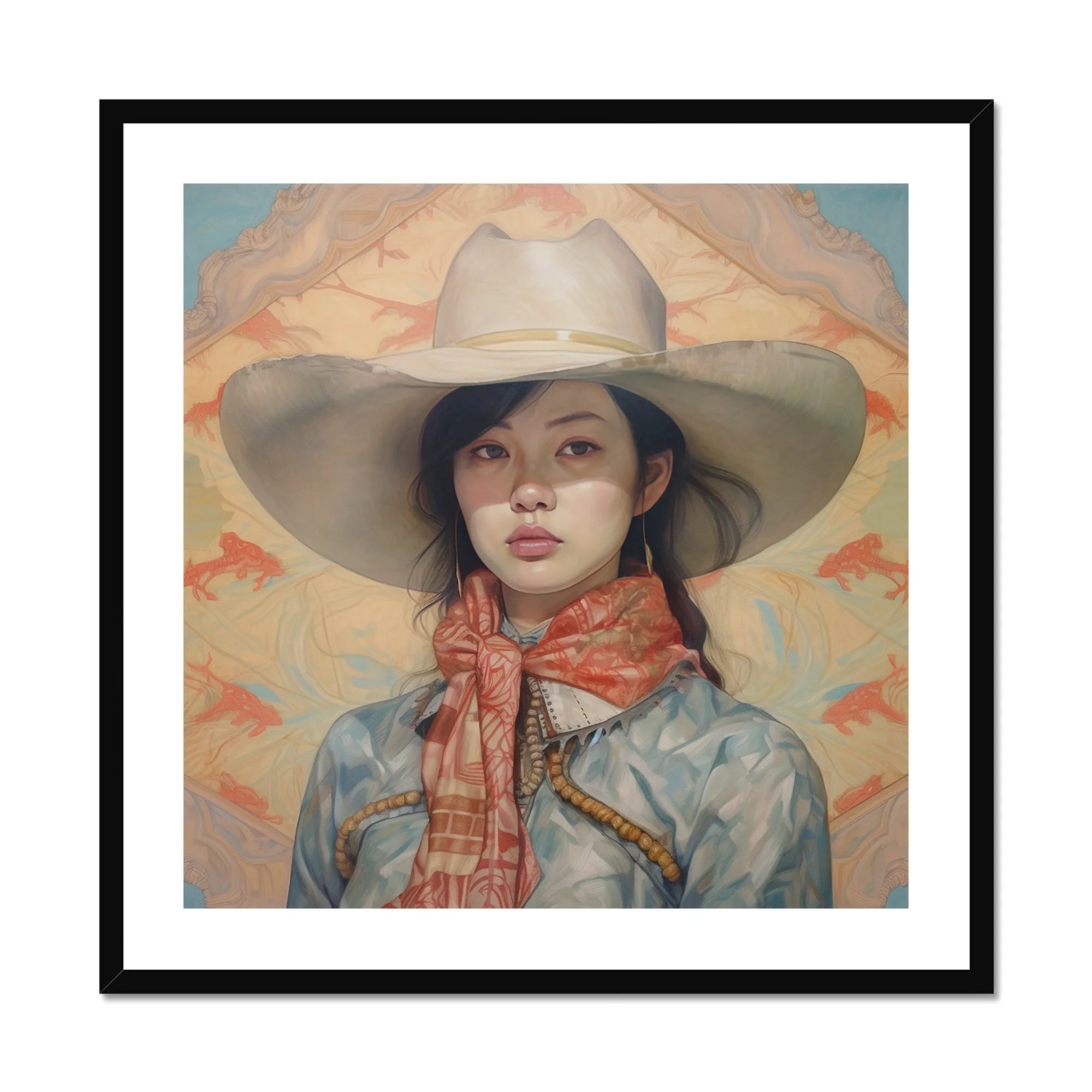 Dai Lu - Gaysian Lesbian Cowgirl Art Print, Framed Portrait Woman Cowboy Hat