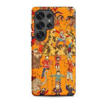 Daikyokubam - Japanese Circus Art Phone Case Samsung Galaxy S25 Ultra / Matte Vibrant Orange Detailed Illustration Acrobats Performers