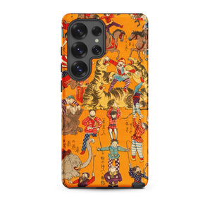 Daikyokubam - Japanese Circus Art Samsung Case, Galaxy S25 Ultra / Matte, Smartphone Vibrant Orange Case Lively Circus Scene People