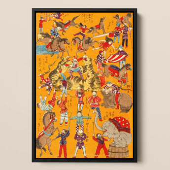 Daikyokubam Japanese Circus - Meiji Era Art Print / Canvas, 12x18’’ / 31x46cm / Black Frame, Posters Prints & Visual Artwork, Toby Leon