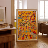 Daikyokubam Japanese Circus - Meiji Era Art Print / Canvas Framed Yellow Poster Colorful Circus-themed Illustrations Characters Woodcut,