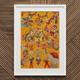 Daikyokubam Japanese Circus - Meiji Era Art Print / Canvas Vibrant Framed Illustration Lively Scene Performers Animals Woodcut, Meiji-era