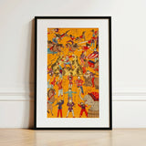 Daikyokubam Japanese Circus - Meiji Era Art Print / Canvas Vibrant Orange-framed Art Print Lively Traditional Japanese Woodblock-style