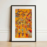 Daikyokubam Japanese Circus - Meiji Era Art Print / Canvas Vibrant Orange-framed Lively Traditional Woodblock-style Woodcut, Meiji-era
