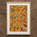 Daikyokubam Japanese Circus - Meiji Era Art Print / Canvas Vibrant Vintage-style Circus-themed Light Wood Frame White Woodcut, Meiji-era