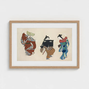 Dancers from Momoyogusa - Kamisaka Sekka Art Print / Canvas Framed Artwork Three Stylized Japanese Figures Traditional Attire Sekka’s,