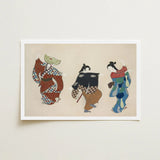 Dancers from Momoyogusa - Kamisaka Sekka Art Print / Canvas Framed Three Stylized Japanese Figures Traditional Attire Sekka’s, Woodblock,
