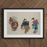 Dancers from Momoyogusa - stampa d'arte di Kamisaka Sekka / Tela, 30x20’’ / 76x51cm / Cornice nera / Passe-partout, poster, stampe e opere d’arte visiva,
