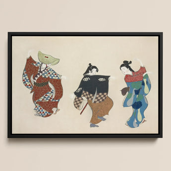 Dancers from Momoyogusa - Kamisaka Sekka Art Print / Canvas, 18x12’’ / 46x31cm / Black Frame, Posters Prints & Visual Artwork, Toby Leon