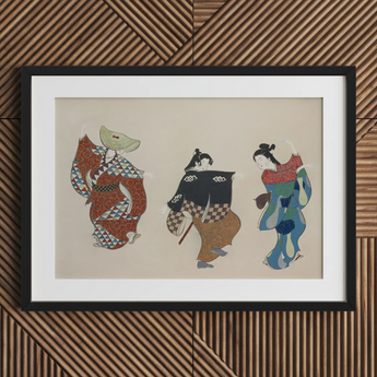 Dancers from Momoyogusa - Kamisaka Sekka Art Print / Canvas Black-framed Artwork Three Stylized Figures Traditional Japanese Attire