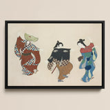 Dancers from Momoyogusa - Kamisaka Sekka Art Print / Canvas Black-framed Artwork Three Stylized Japanese Women Traditional Kimonos Kamisaka