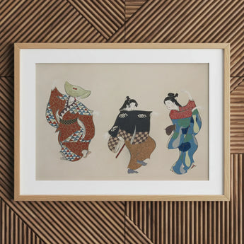 Dancers from Momoyogusa - Kamisaka Sekka Art Print / Canvas Framed Artwork Three Traditional Japanese Figures Colorful Patterned Sekka’s,
