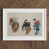 Dancers from Momoyogusa - Kamisaka Sekka Art Print / Canvas White-framed Artwork Three Traditional Japanese Figures Colorful Patterned