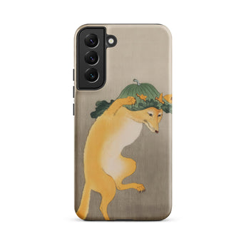 Dancing Fox with Lotus Leaf Hat - Ohara Koson Phone Case Samsung Galaxy S22 Plus / Matte Beige Phone Case Stylized Illustration Orange Fox