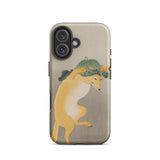 Dancing Fox with Lotus Leaf Hat - Ohara Koson Phone Case Iphone 16 / Matte Phone Case Whimsical Illustration Fox Pumpkin Hat Ohara Koson