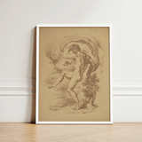 Framed Sepia-toned Sketch Nude Male Figure Dynamic Motion Dancing, Louis Anquetin’s, Unspooling, Single Sepia Register, Knee Cresting