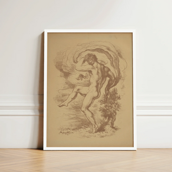 Framed Sepia-toned Sketch Nude Male Figure Dynamic Motion Dancing, Louis Anquetin’s, Unspooling, Single Sepia Register, Knee Cresting