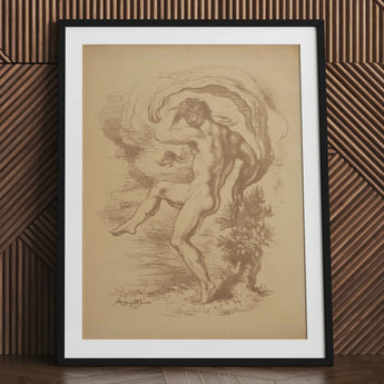 Dancing Nude - Louis Anquetin Art Print / Canvas Black-framed Artwork Sepia-toned Sketch Male Figure Dynamic, Anquetin’s, Unspooling,